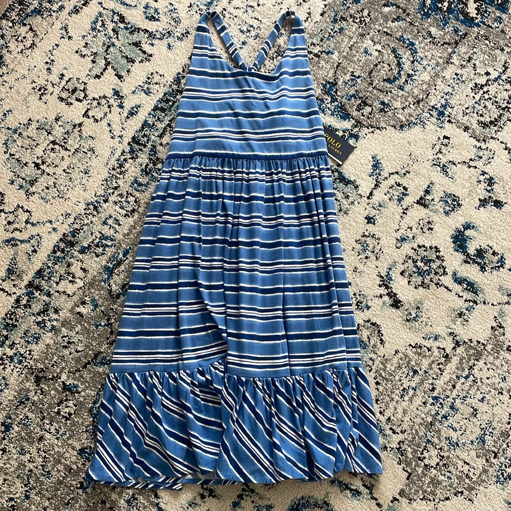 Nwt - Polo Rl - Girls Blue Stripe Dress - Xl16